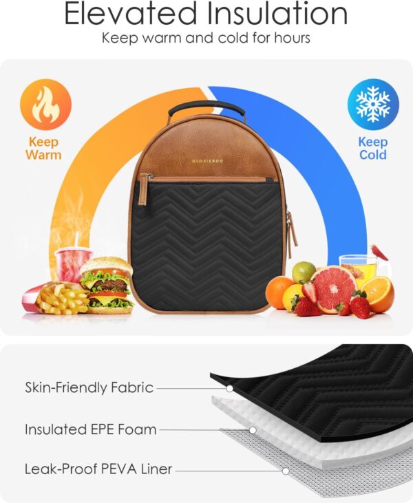 Insulated Lunch Box Bag for Women - Adult Vegan Leather Ligh... - Image 4