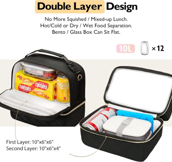 Large Lunch Bag Women - 2 Tier Vegan Leather Insulated Leakp... - Image 5