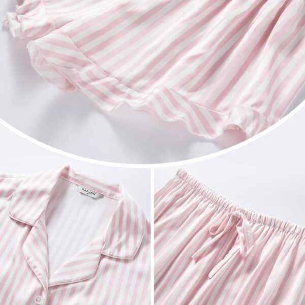 SAPJON Satin Silk Pajamas for Women 2Pcs Ruffle Notch Collar... - Image 5