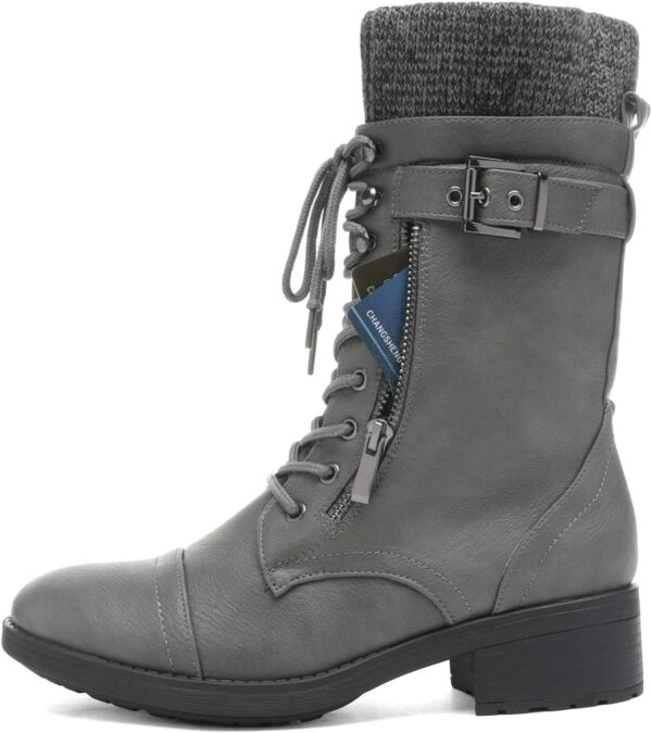 DREAM PAIRS Women's Winter Lace up Mid Calf Combat Riding Mi... - Image 3