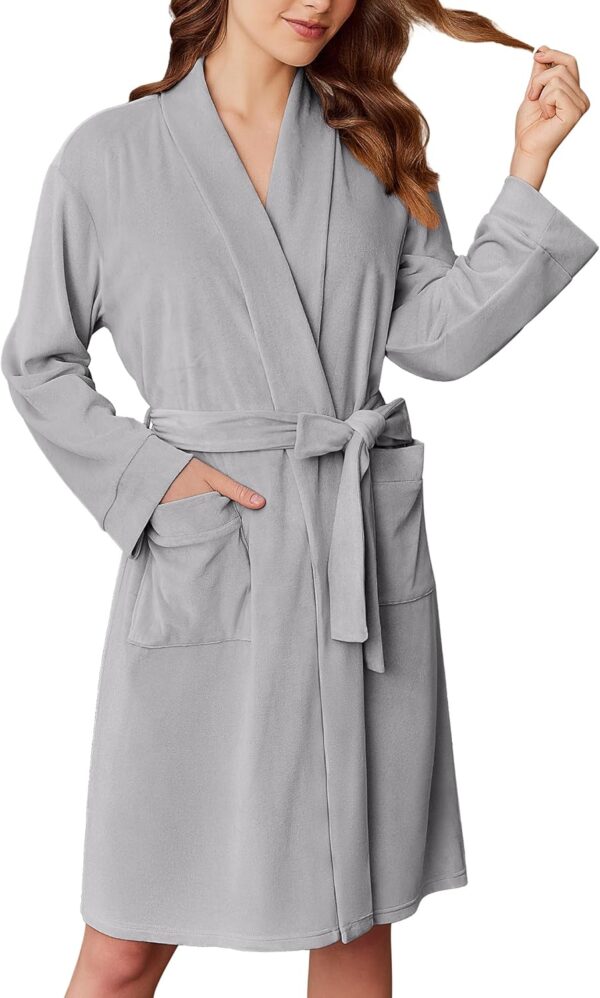 Ekouaer Women Robe Short Velour Bathrobe Knee Length Warm Pl... - Image 2