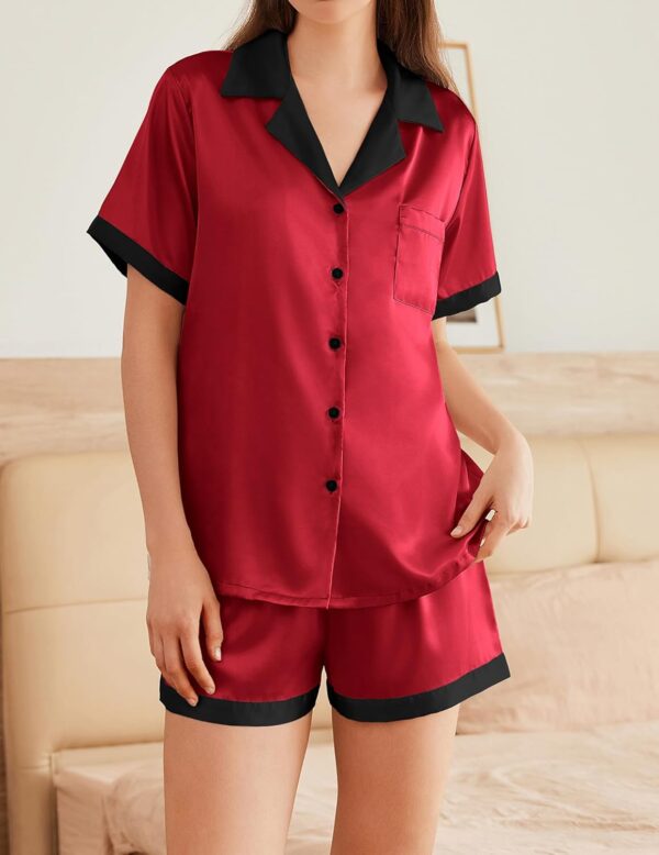 Ekouaer Womens Silk Satin Pajamas Set Button Down Short Slee... - Image 3