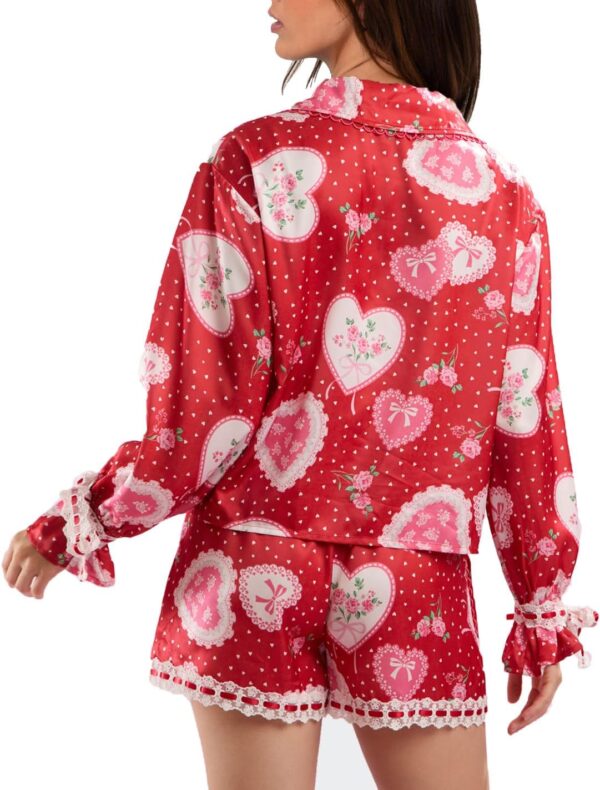Women Holiday Party Pajamas Cute Satin Silk PJs 2 Piece Outf... - Image 4