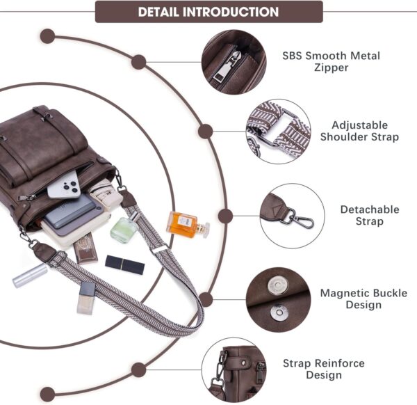 Crossbody Bags for Women,Multi Pocket Crossbody Purses Soft ... - Image 6
