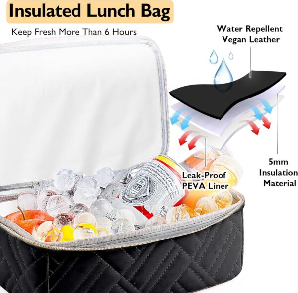 Large Lunch Bag Women - 2 Tier Vegan Leather Insulated Leakp... - Image 3