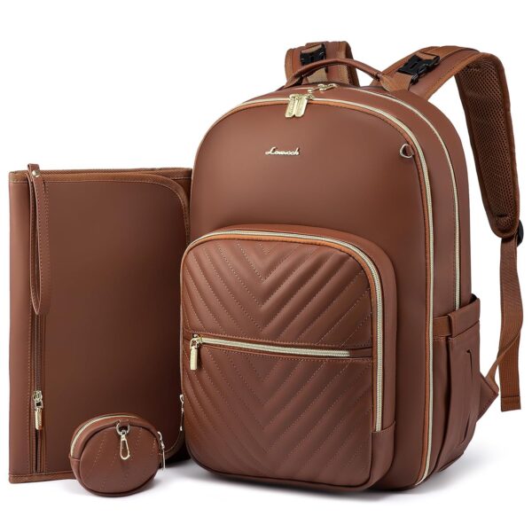 LOVEVOOK Leather Diaper Bag Backpack, Quilted Baby Bag with ... - Image 2