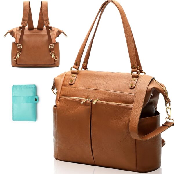 MOMINSIDE Diaper Bag Tote, 4 in 1 Leather Diaper Bag Backpac... - Image 2