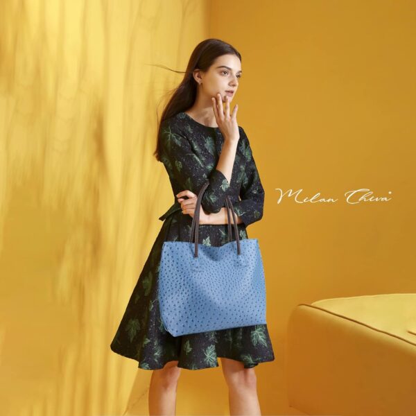 Milan Chiva Tote Bag for Women with Zipper Large Ostrich Veg... - Image 7