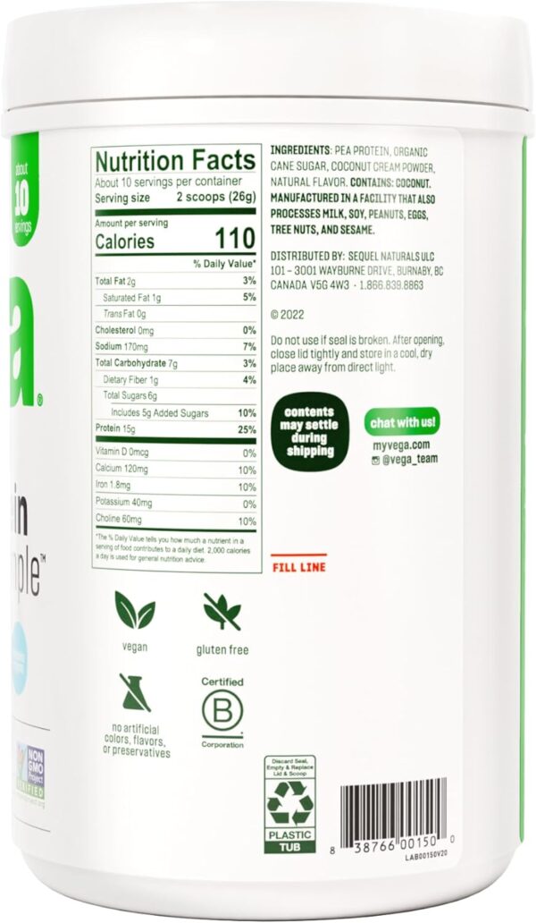 Vega Protein Made Simple Protein Powder, Vanilla - Stevia Fr... - Image 4