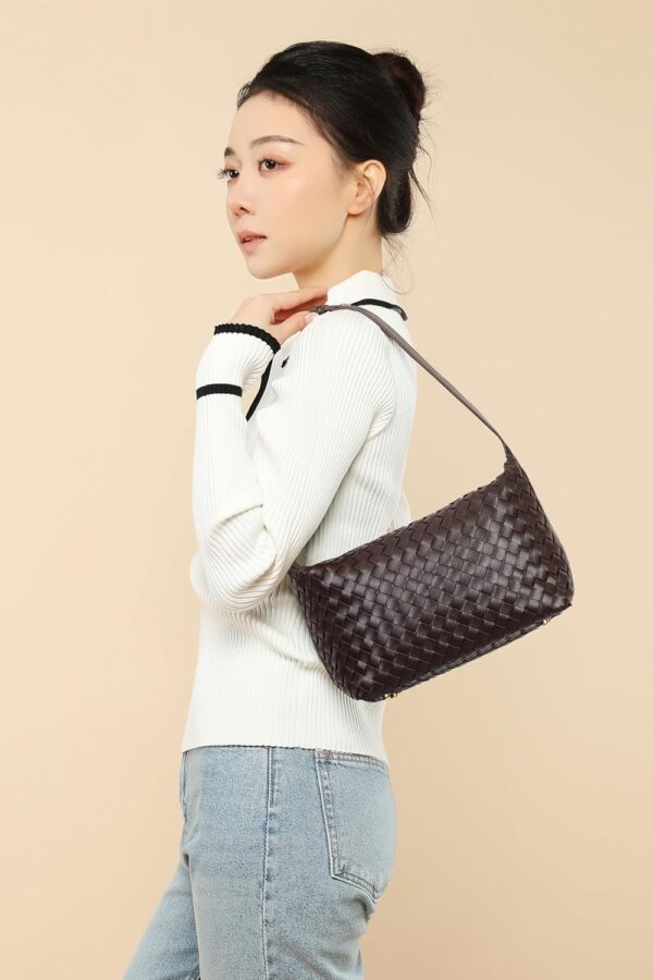 Vegan Leather Woven Tote Handbag, Top-handle Shoulder Bag, W... - Image 7
