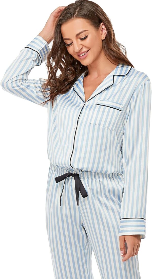 Women's Satin Pajama Set Long Sleeve Button Down Sleepwear 2... - Image 7