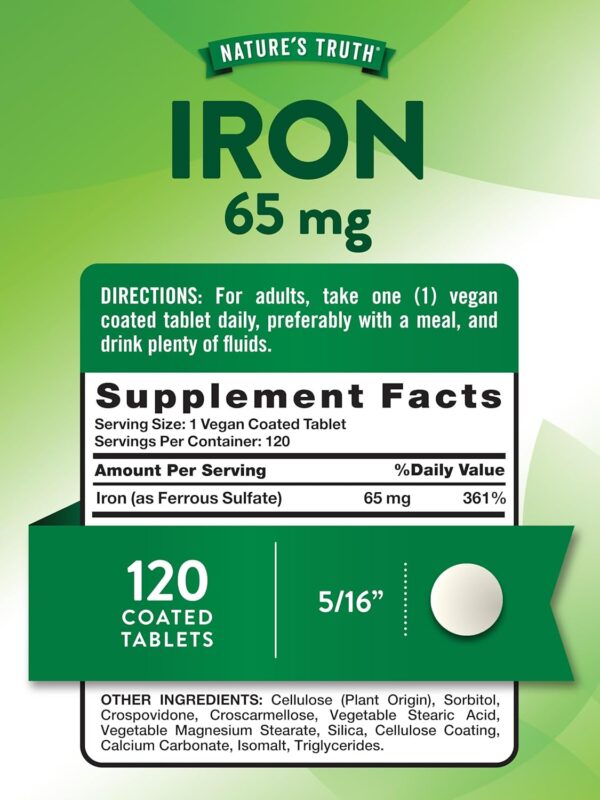 Nature's Truth Iron Supplement | 65mg | 120 Tablets | 325mg ... - Image 3