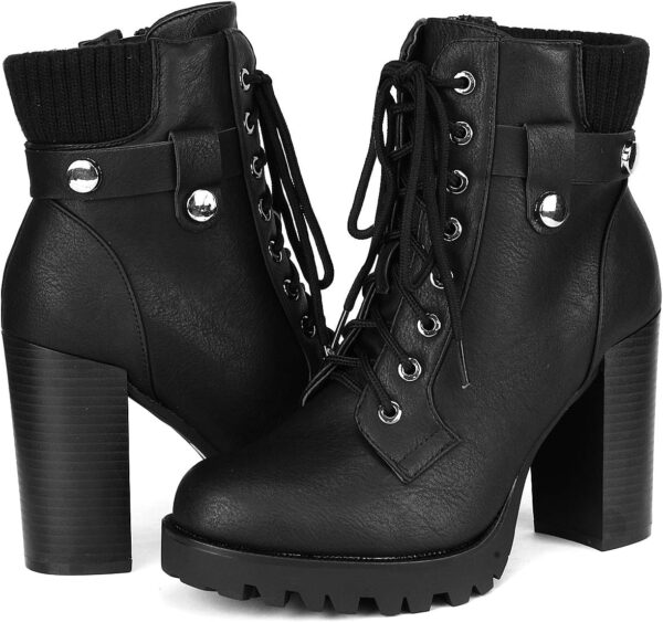 DREAM PAIRS Women's Lace up Combat Ankle Boots High Chunky H... - Image 3