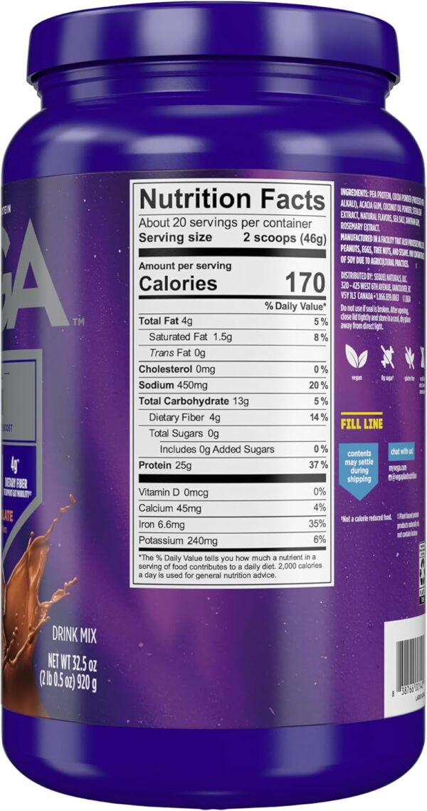 Vega Original Protein Powder, Creamy Chocolate Plant Based P... - Image 3