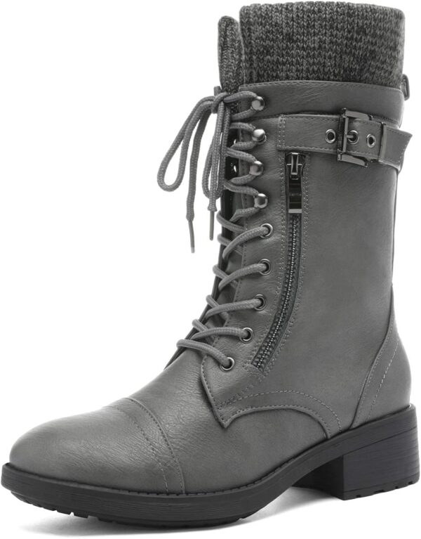 DREAM PAIRS Women's Winter Lace up Mid Calf Combat Riding Mi... - Image 2