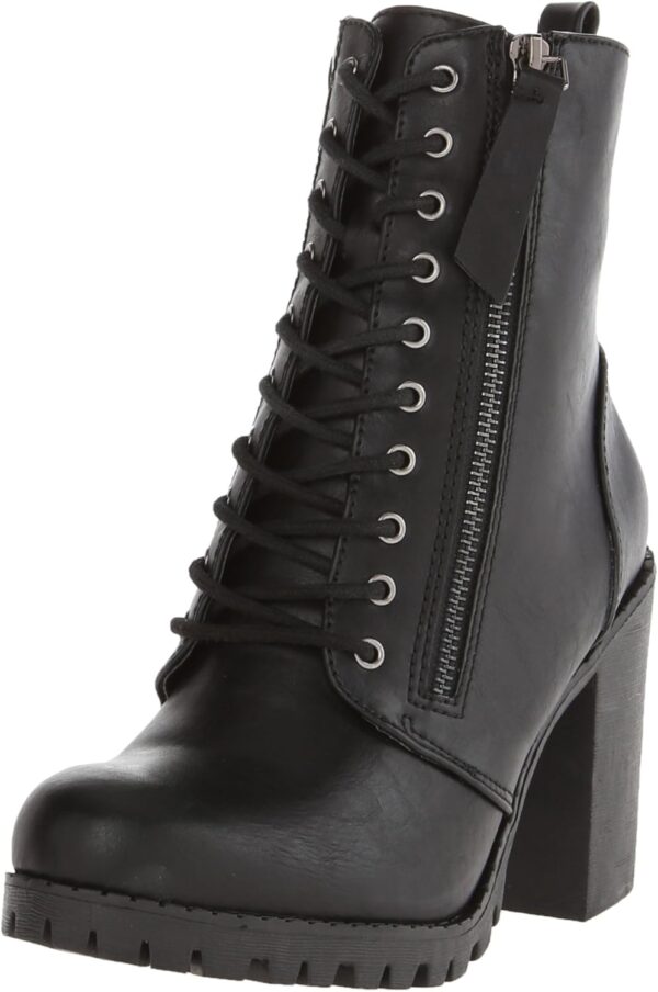 Soda Malia Round Toe Stacked Lug Heel Lace Up Ankle Booties - Image 2