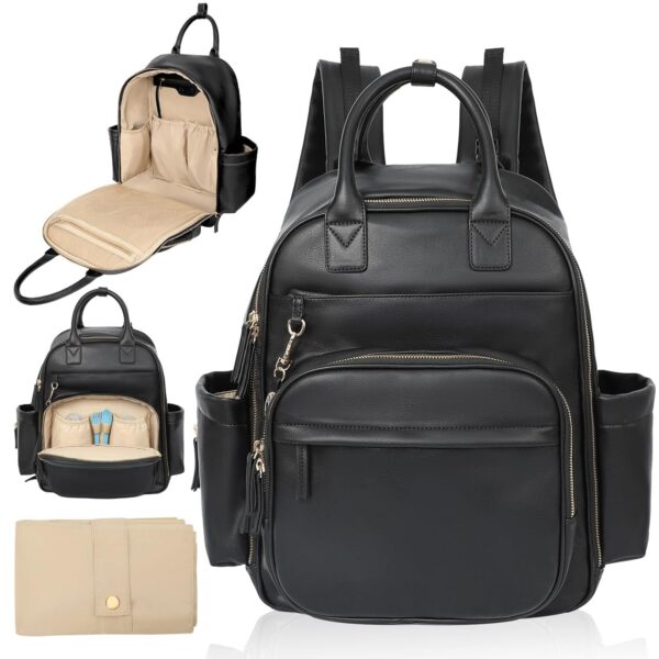 Diaper Bag Backpack,Leather Baby Bag with 16 Pockets,Large T... - Image 2