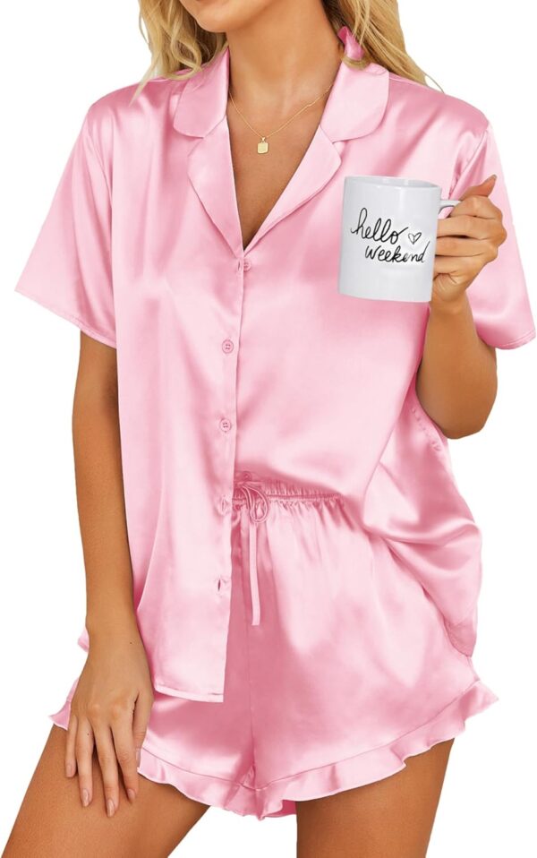 Ekouaer Womens Satin Pajamas Set Button Down 2 Piece Silk Pj... - Image 2