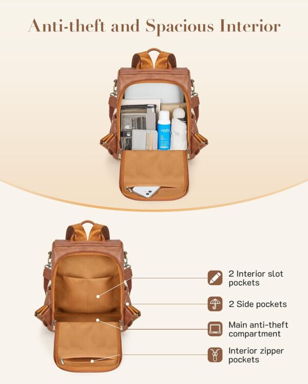 Missnine Backpack Purse for Women, PU Leather Anti-theft Bac... - Image 4