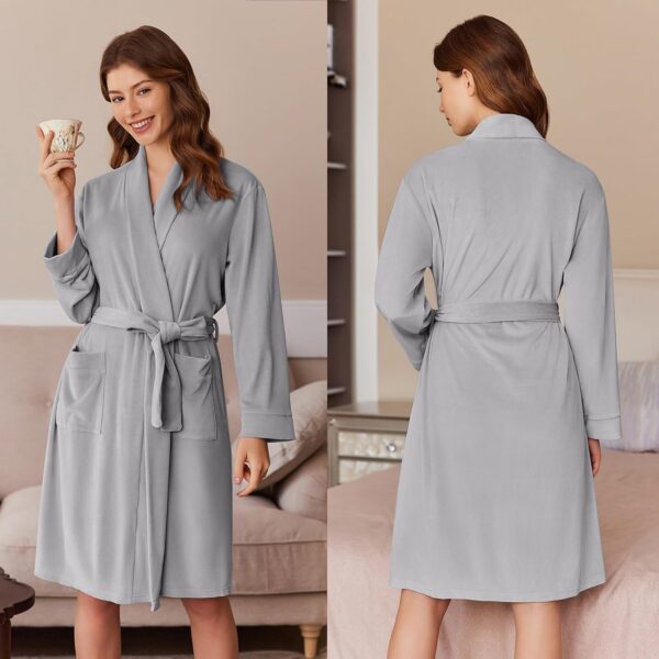 Ekouaer Women Robe Short Velour Bathrobe Knee Length Warm Pl... - Image 3