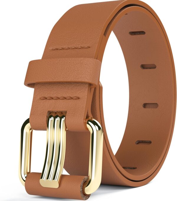 Womens Brown Vegan Leather Belt with Gold Buckle - Casual Je... - Image 2