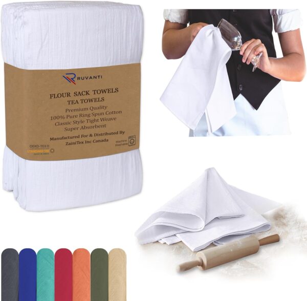 RUVANTI Flour Sack Towels 12 Pack 28 x 28 Inches, Ring Spun ... - Image 2