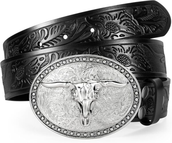 Western Belts for Men Women, Cowboy Cowgirl Belt Embossed We... - Image 2