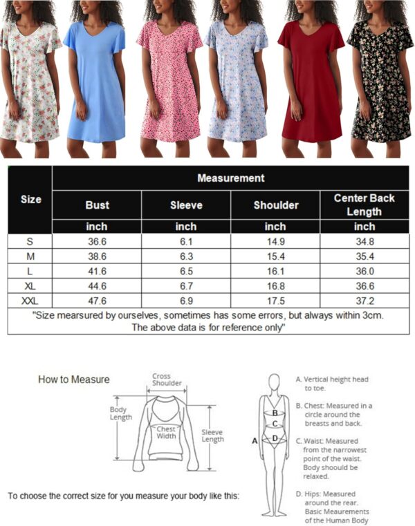 Ekouaer 2 Pack Nightgowns for Women Flare Short Sleeve Sleep... - Image 7