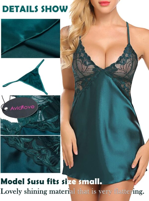 Avidlove Women Lingerie V Neck Nightwear Satin Sleepwear Lac... - Image 6