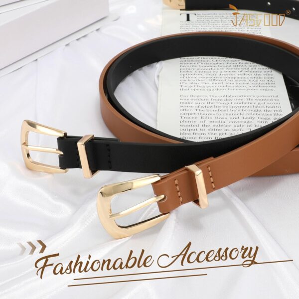 JASGOOD 2 Pack Women's Skinny Leather Belts Faux Leather Thi... - Image 8