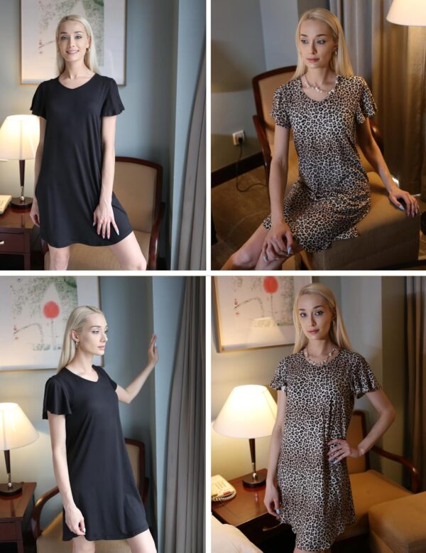 Ekouaer 2 Pack Nightgowns for Women Flare Short Sleeve Sleep... - Image 4