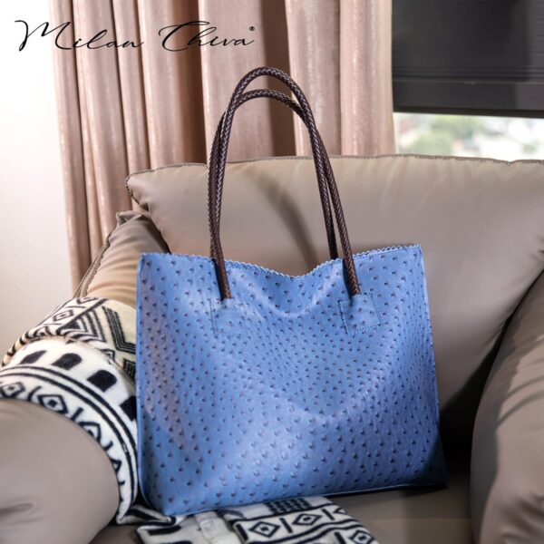 Milan Chiva Tote Bag for Women with Zipper Large Ostrich Veg... - Image 3