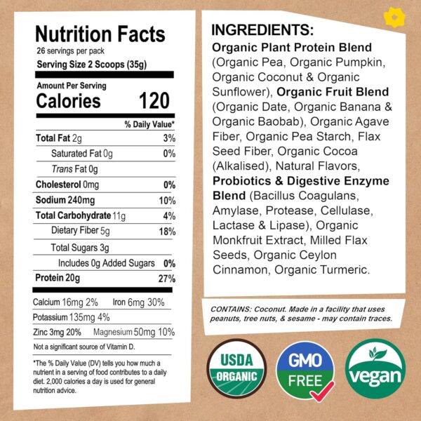 EarthChimp Organic Vegan Protein Powder - with Probiotics - ... - Image 3