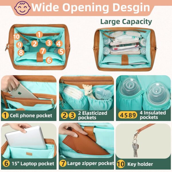MOMINSIDE Diaper Bag Backpack, Baby Bag Leather with 16 Pock... - Image 4