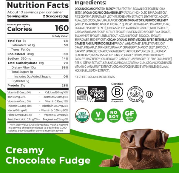 Orgain Organic Vegan Protein + 50 Superfoods Powder, Creamy ... - Image 3