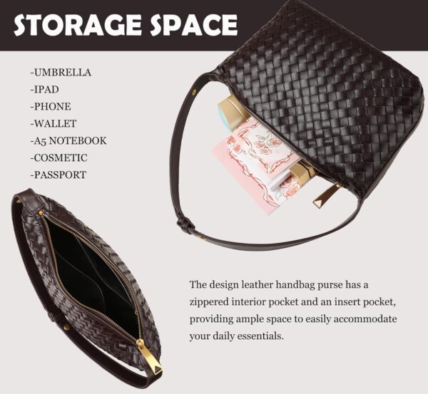 Vegan Leather Woven Tote Handbag, Top-handle Shoulder Bag, W... - Image 5