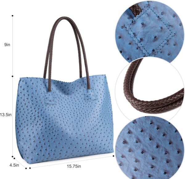 Milan Chiva Tote Bag for Women with Zipper Large Ostrich Veg... - Image 6