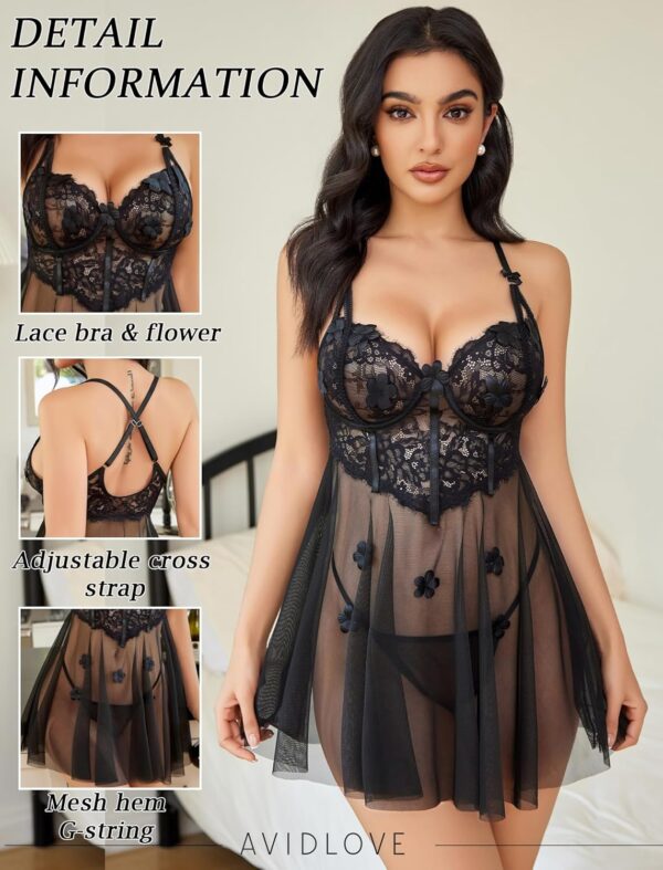 Avidlove Lace Lingerie for Woman Mesh Babydoll Lingeries Sex... - Image 4