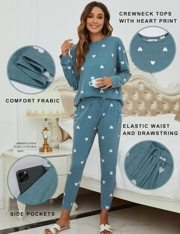 Blooming Jelly Womens Cute Pajama Sets Long Sleeve Heart Pri... - Image 6