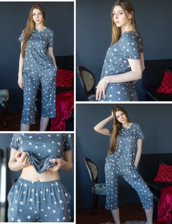 Ekouaer Women's Sleepwear Capri Pajama Sets Short Sleeve Two... - Image 3