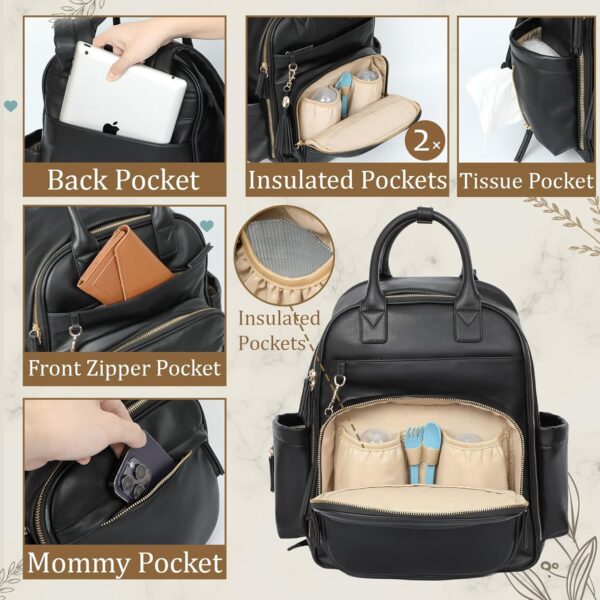 Diaper Bag Backpack,Leather Baby Bag with 16 Pockets,Large T... - Image 5