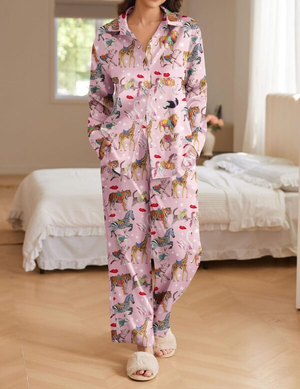 Ekouaer Womens Satin Silky Pajama Set 2 Piece Print PJs Soft... - Image 4