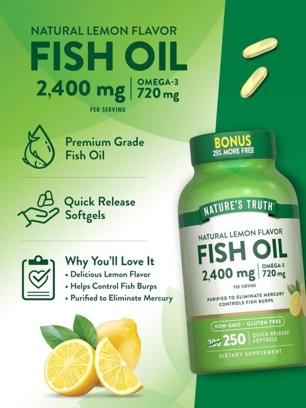 Nature's Truth Burpless Fish Oil 2400mg | 250 Softgels | 720... - Image 6