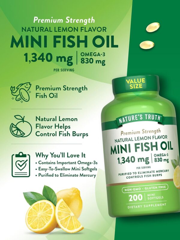 Nature's Truth Fish Oil Omega 3 | 1340 mg | 200 Mini Softgel... - Image 6