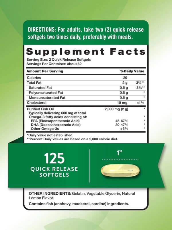 Nature's Truth Omega 3 Fish Oil 2000 mg | 125 Liquid Softgel... - Image 3
