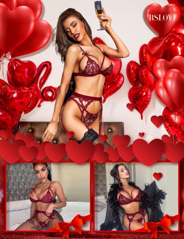 RSLOVE Women Lingerie Sets with Garter Belt 3 Piece Lace Ted... - Image 5