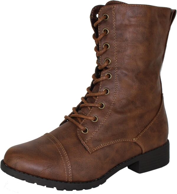 Forever Link Womens Round Toe Military Lace up Knit Ankle Cu... - Image 2