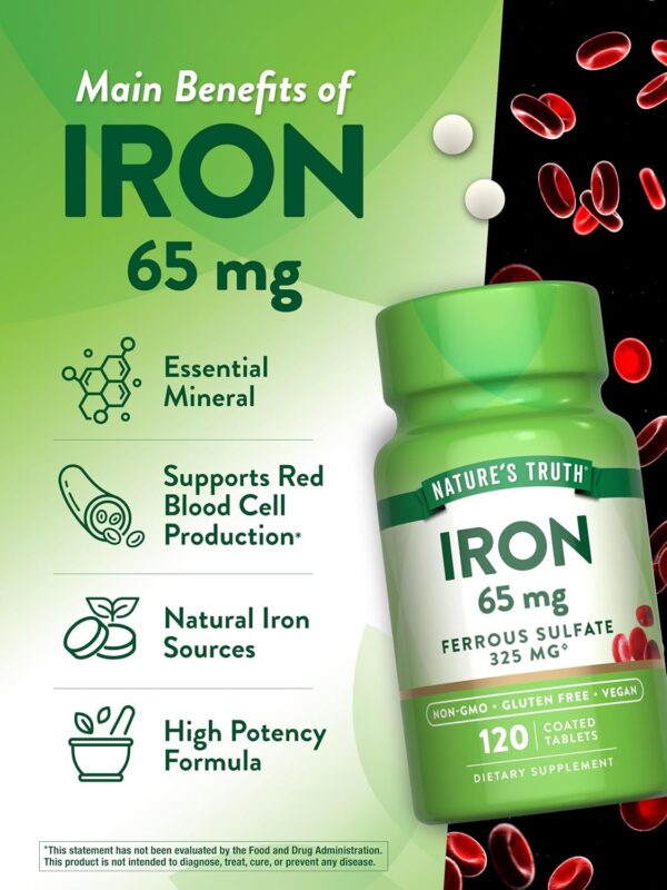 Nature's Truth Iron Supplement | 65mg | 120 Tablets | 325mg ... - Image 6