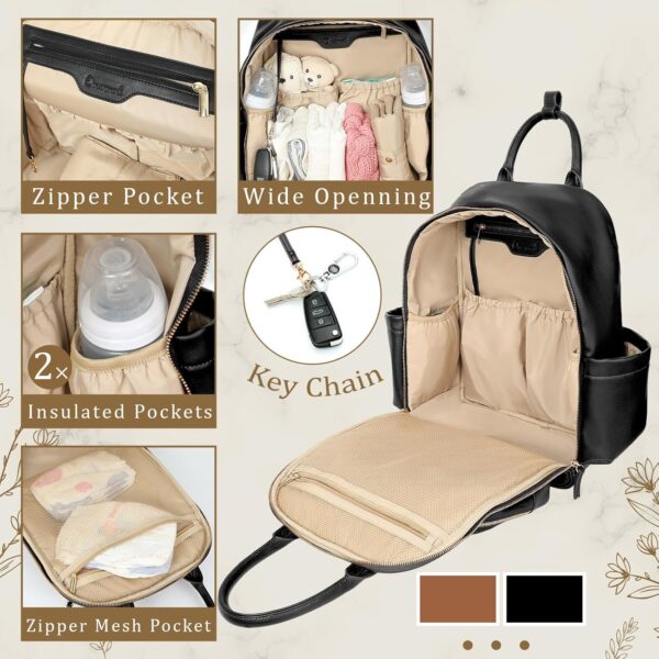 Diaper Bag Backpack,Leather Baby Bag with 16 Pockets,Large T... - Image 6