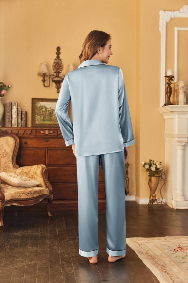Ekouaer Women's Classic Button Down Long Satin Silk Pajama S... - Image 5